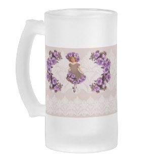 WHIMSICAL BLOOMS, VINTAGE GIRL in BROWN and LILAC Mug