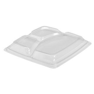 Solo 977021 PP90 Expressions Polypropylene Plastic Square Lid, 10 25/128" Length x 10 25/128" Width x 1 25/128" Height, Clear, 3 Compartment (Case of 130)