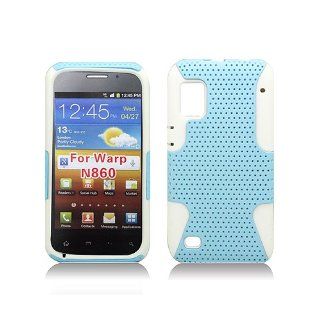 White Blue Hard Soft Gel Dual Layer Cover Case for ZTE Warp N860 Cell Phones & Accessories