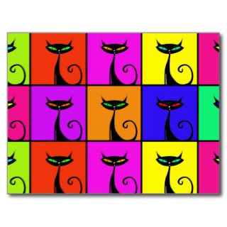 Cool Colorful Kitty Cat Pop Art Post Cards