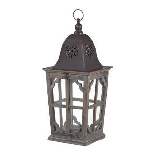 Sterling Industries High Natural Aged Wood Tone With Dark Brown Cap And Accents Lantern   Decorative Candle Lanterns