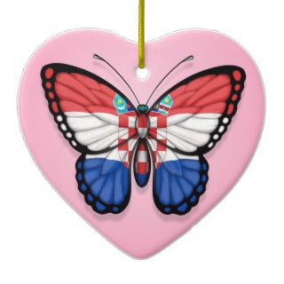 Croatian Butterfly Flag on Pink Christmas Ornaments