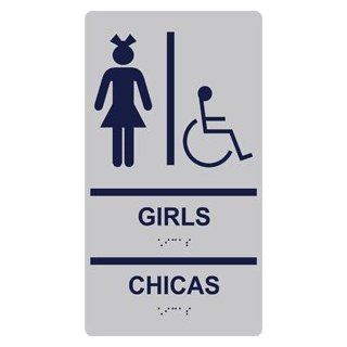 ADA Girls Bilingual Braille Sign RRB 140 MRNBLUonSLVR Womens / Girls  Business And Store Signs 