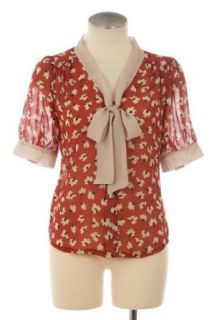 Floral contrast bow tie blouse (small)