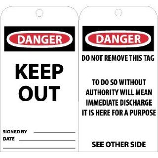 NMC RPT143 "DANGER   KEEP OUT Accident Prevention Tag, Unrippable Vinyl, 3" Length, 6" Height, Black/Red on White (Pack of 25) Industrial Warning Signs