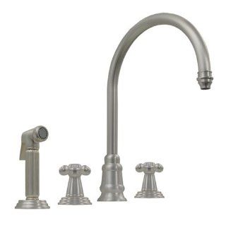 Whitehaus WH13664 SPRL Evolution 9 1/2 Inch Widespread Mixer with Gooseneck Swivel Spout, Cross Style Handles and Solid Brass Side Spray, Silver Pearl   Kitchen Sink Faucets  