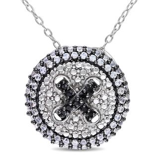Miadora Sterling Silver Created White Sapphire and Black Spinel Halo Necklace Miadora Gemstone Necklaces