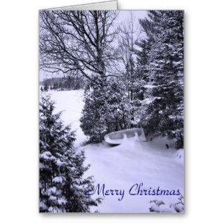 Fishing Boat, Winter Forest, Christmas Snowstorm Greeting Card
