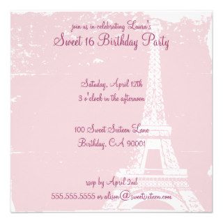Pink Eiffel Tower Birthday Party Invitations