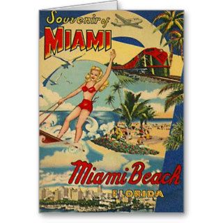 Vintage Miami Beach, Florida, USA   Greeting Cards