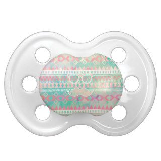 Funny Mustache Hipster Glasses On Pink Teal Aztec Pacifier