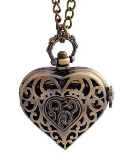 Good&god Women Bronze Heart Steampunk Pocket Necklace Watch 'Love' Engraved in Left Side with Gift Box Watches