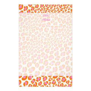 Leopard Print Pink + Orange/Add background color Stationery Design