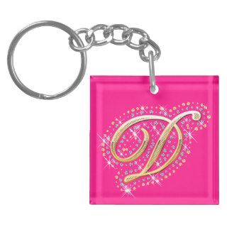 Golden Initial D   Cute Keychain Square Acrylic Keychain