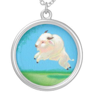Buffalo art fun happy leaping white bison painting custom necklace