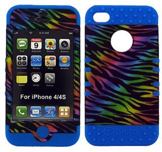 Hybrid Rocker Kool Case Cover Black Rainbow Zebra Hard Plastic Snap on with Light Blue Soft Silicone Gel Cell Phones & Accessories