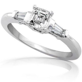 3/4 ctw Asscher & Baguette Cut Diamond Engagement Ring in 14Kt White Gold Diamond Me Jewelry