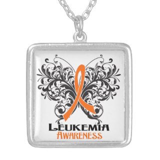Leukemia Butterfly Flourish Ribbon Personalized Necklace