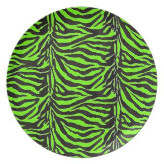 Neon Green Zebra Skin Texture Background Party Plate