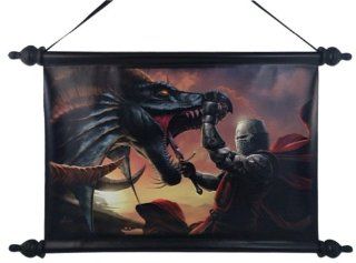 "Dragon Slayer" Art Scroll By Tom Wood Fantasy Art  18"x12"   Decorative Plaques