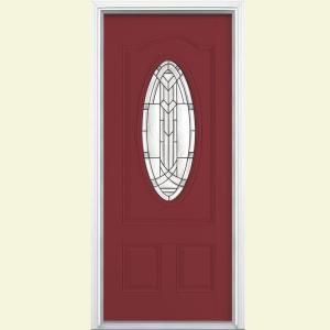 Masonite Chatham Three Quarter Oval Lite Painted Smooth Fiberglass Entry Door with Brickmold 25090