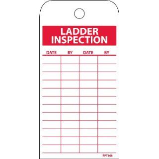 NMC RPT168 Accident Prevention Tag, "LADDER INSPECTION", 3" Width x 6" Height, Unrippable Vinyl, Red on White (Pack of 25) Lockout Tagout Locks And Tags