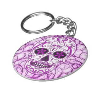 Hot Pink on Pink   Day of the Dead Sugar Skull Keychain