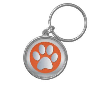 Dog paw print  silver, orange keychain, gift idea