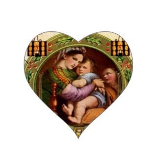 Mary And Jesus With Holly Heart Stickers