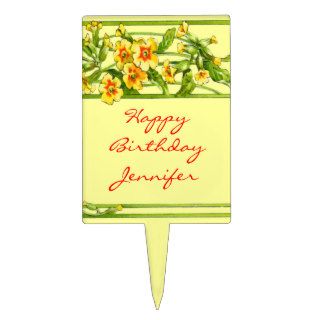 Custom Pretty Yellow Flower Vine Happy Birthday Cake Pick