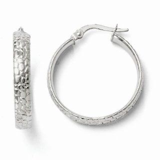 Leslie's 10k White Gold Polished and Textured Hoop Earrings 10LE153 Jewelry