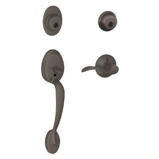 Schlage F62PLY613ACCLH Oil Rubbed Bronze Keyed Entry Plymouth Double Cylinder Sectional Handleset with Left Handed Accent Lever   Door Handles  