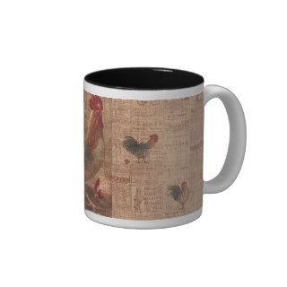 Vintage French Country Roosters Coffee Cup Mug