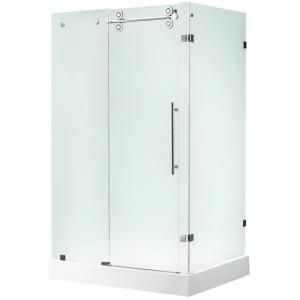 Vigo 36 in. x 79 in. Frameless Bypass Shower Enclosure in Stainless Steel and Frosted Glass with Left Base VG6051STMT48WL