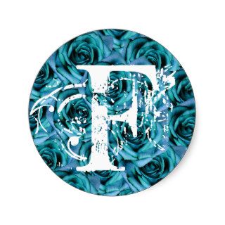 Monogram Letter F Blue Roses Sticker