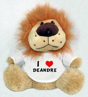 Lion plush toy with I Love Deandre t shirt (first name/surname/nickname) Toys & Games