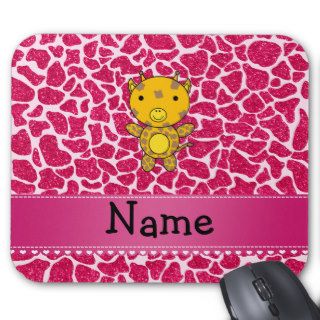 Personalized name baby giraffe hot pink glitter mouse pad