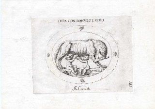 Rare Antique Print WOLF REMUS ROMULUS Pl. 181 Agostini Battista 1657   Etchings Prints