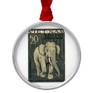 Vintage 1961 Vietnam Asian Elephant Postage Stamp Christmas Ornament