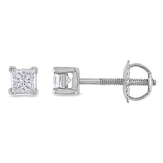 Miadora Platinum 1/2ct TDW Princess Diamond Stud Earrings (G H, SI1 SI2) Miadora Diamond Earrings