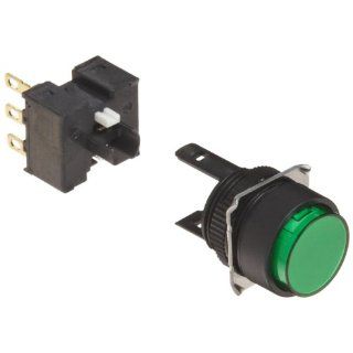 Omron A165 TGM 1 Projection Type Pushbutton and Switch, Solder Terminal, IP65 Oil Resistant, 16mm Mounting Aperture, Non Lighted, Momentary Operation, Round, Green, Single Pole Double Throw Contacts Electronic Component Pushbutton Switches Industrial &am