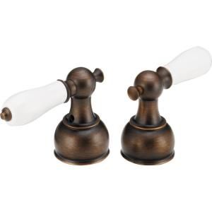 Delta Pair of Traditional Lever Handles in Venetian Bronze with Porcelain Accents for Roman Tub Faucets H612RB