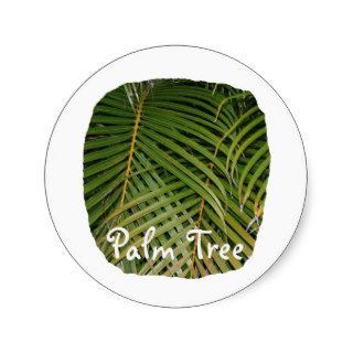 Palm Fronds with Palm Tree white text tropical Round Stickers