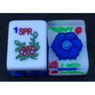 Complete American Mahjong (Mah Jongg Mahjongg) 166 Tiles Set w/ 4 Racks, Aluminum Case   ''Blue Flower'' Toys & Games