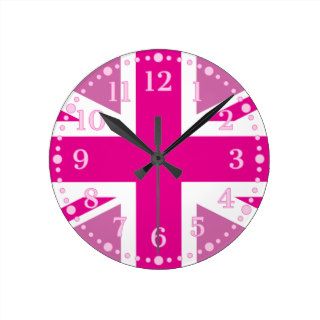 Pink Union Jack UK Flag Wall Clock