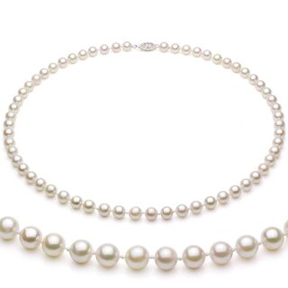 Sterling Silver White Akoya Pearl High Luster 20 inch Necklace (5.5 6 mm) DaVonna Pearl Necklaces