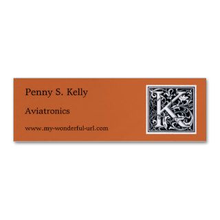 Decorative Letter "K" Woodcut Woodblock Initial Business Card