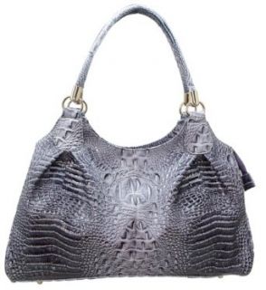 Vecceli Italy Alligator Embossed Silver Handbag Designed by Ronella Lucci AS 174 ALLI SIL Clothing