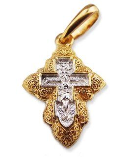 Sterling Silver 925 Gold Plate Russian Small Cross Crucifix ICXC Jewelry