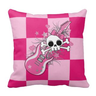 Cute Skull with Pink Guitar Throw Pillow